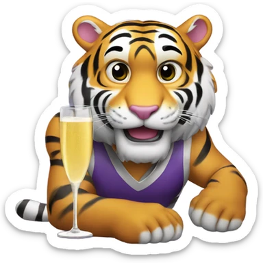 LSU Mike the Tiger drinking champagne sticker