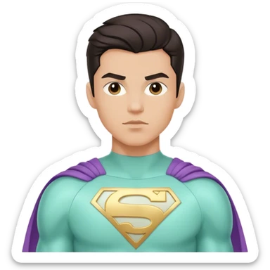 light skin dark hair young man superhero in pastel mint super hero costume  sticker