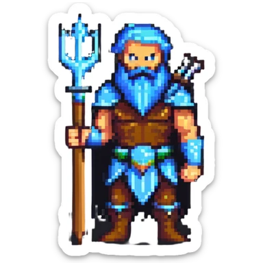 Neptune god of the sea with trident, bearded powerful figure holding trident sticker