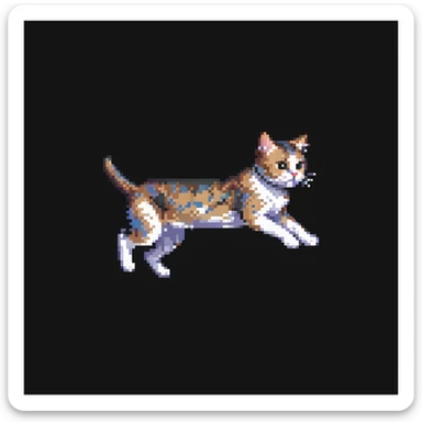 jumping european shorthair cat, pixel art style, dynamic movement, white background sticker
