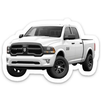 A 2020 white half ton crew cab RAM pickup with black wheels sticker