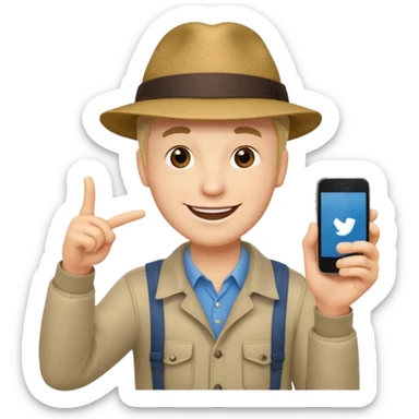 Draw a male tourist who pointed his phone for a photo sticker