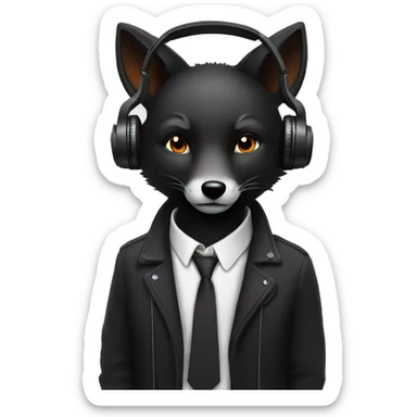 black fox listening to music sticker