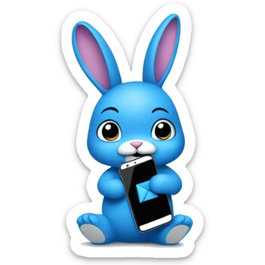 a blue bunny holding a smartphone  sticker