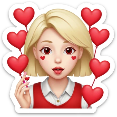 A cross eyed unisex with their tongue out far with Valentine’s Day decor/hearts around sticker