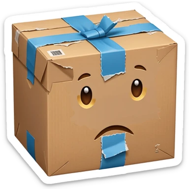 Generate a realistic emoji-style of a package being damaged sticker