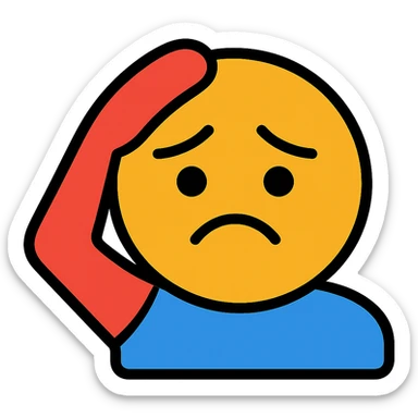 Convert the image to a color outline icon style of a sad face with hand at forehead in salute. Keep the background transparent. sticker