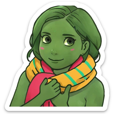 Girl hands crossing holding neck  sticker