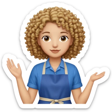 person with curly hair in blue apron sticker