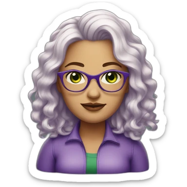 curvy-white-woman-purple-wavy-hair-green-eyes-square-glasses sticker