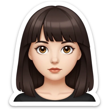 White girl with dark brown hair, bangs, and black eyes sticker