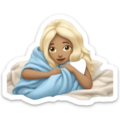 pastel blue blonde girl covered in blankets and lying on a pillow sticker