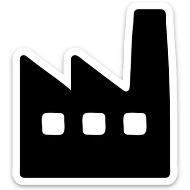 factory, minimalist silhouette, solid black fill, modern style sticker
