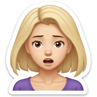 cartoonish one, the girl should pull her hair down like here and be surprised, but at the same time her eyes are closed and it's not anime style and she should pull it down so that her hands are somewhere / at neck level, the face in close-up should  sticker