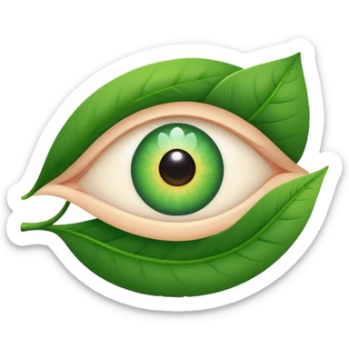 A minimalist, slightly winking eye emoji with a vibrant green leaf serving as the upper eyelid, and a tiny, sparkling white glow in the pupil. Clean, vector style. Transparent background. For a YouTube channel focused on senior health. sticker