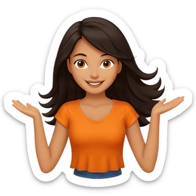 Long  Dark hair women orange top twirling sticker