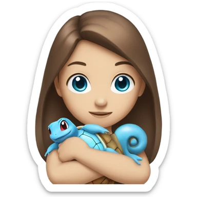 Brown hair blue eyes girl with squirtle sticker
