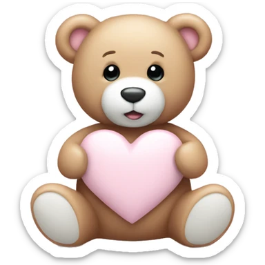 Light pink teddy bear with white heart sticker