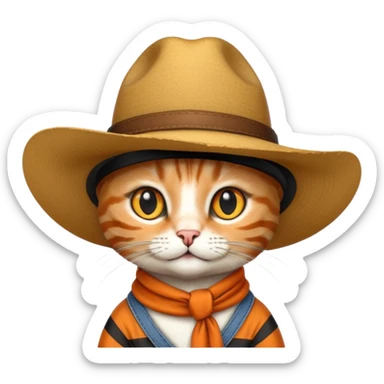 tabby cat with a wide-brimmed cowboy hat sticker