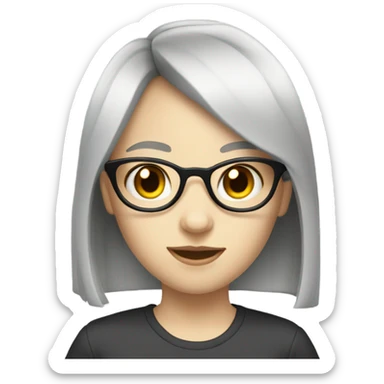 pale girl with long black hair, bangs, and glasses sticker