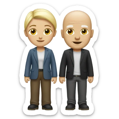 White bald man with blond woman sticker