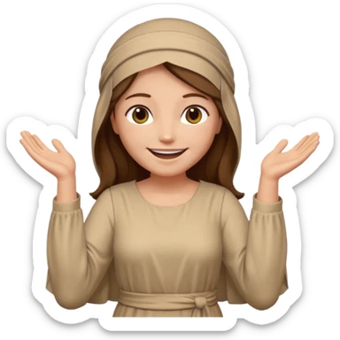 fullbody, head-to-toe, Lazarus's sister, Jesus's friend, with brown hair, beige dress, and a head covering, normal emoji style, arms open sticker