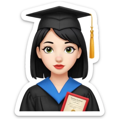 teenage girl emoji with black hair, bold makeup, nose piercing, wired earpods, holding a diploma, just graduated high school sticker