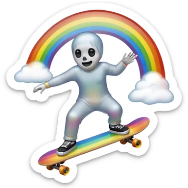 ghost emoji skate boarding under a rainbow  sticker