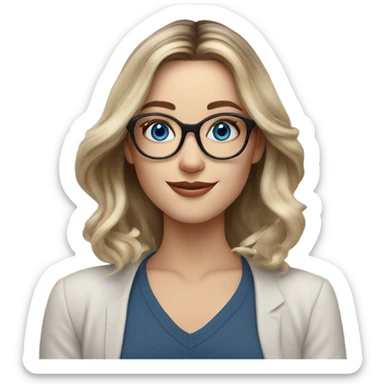 Shoulder length Balayage pale model lady with glasses and blue eyes happy  sticker