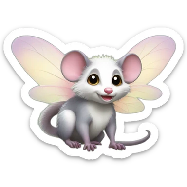 Adult opossum with fairy wings, looking proud  sticker