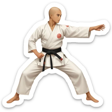 An icon showcasing a martial artist in a dynamic aikido move, performing a graceful throw or joint lock. The background includes a traditional dojo with wooden floors and simple decor. The artist wears a white gi with a black hakama, emphasizing the fluidity and precision of aikido. T sticker