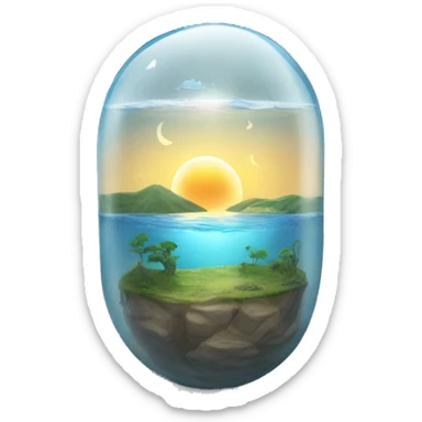 water and land like inside a glass dome with the sun and moon at the top sticker
