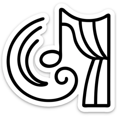 Abstract swirl combining a paint stroke, music note, and stage curtain – symbol of diverse artistic expression sticker
