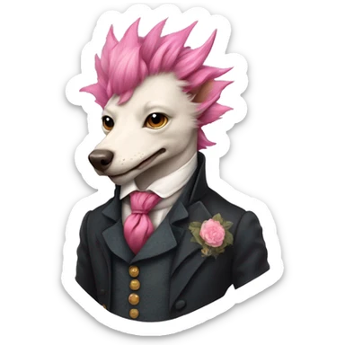 dragon with dog head in a 18 century british style suit and pink punk hair  sticker