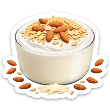 A glowing white bone surrounded by calcium-rich foods: shredded cheese, natural yogurt, sesame seeds and almonds sticker