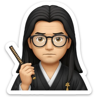Long Haired Samurai with Glasses,Long-haired ronin adjusting spectacles sticker