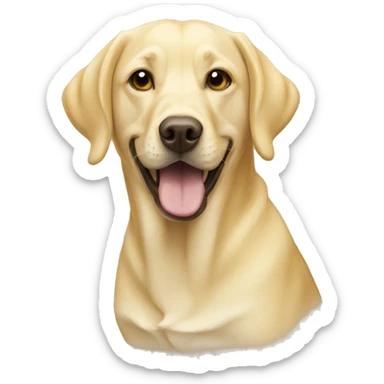 Yellow labrador eating sticker