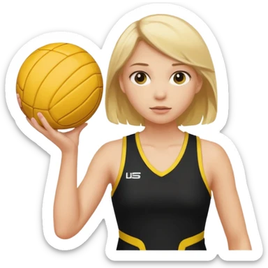 Blonde haired girl in black dress with yellow stripe playing netball sticker