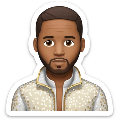 R Kelly with dark brown hair, white sequin outfit sticker