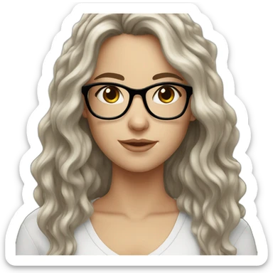 White Girl with wavy dark brown long hair, brown eyes and glasses sticker
