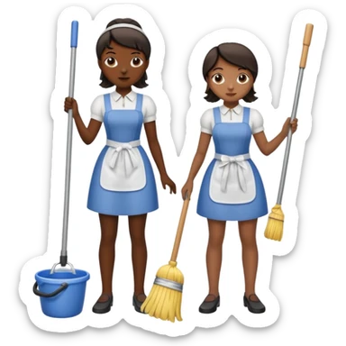 two ugly maids are holding the mop sticker