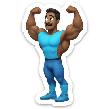 I want a muscular guy doing the arnold shwartsaneger pose. I want it to be like a neon sign with his body glowing in blue  sticker