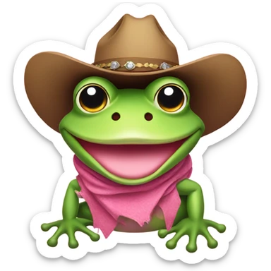 frog in a pink cowgirl hat sticker