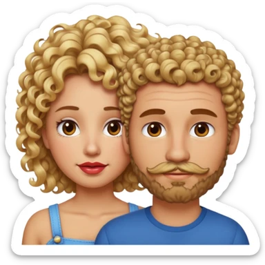 sarı saçlı kıvırcık kahverengi gözlü güzel dudaklı kızla kıvıcık kısa saçlı kahverengi çenesinde sakal ve bıyık olan kısık gözlü erkek aşk emojisiyap sticker