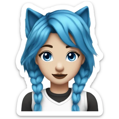 bella the wolf girl blue hair white top with black and white arm warmers and blue eyes sticker