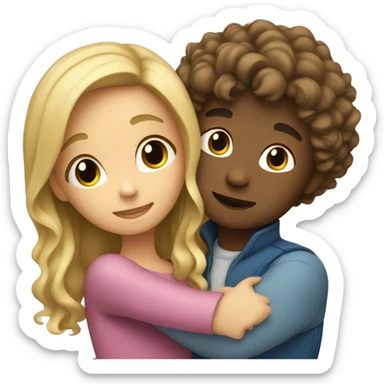blonde girl hugging boy with curly brown hair sticker
