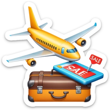 Tour sale with suitcase, airplane and discount tag sticker