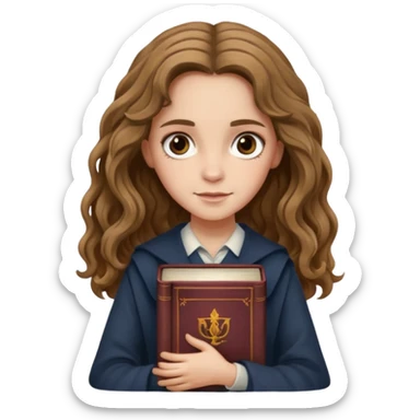 Hermione Granger with long wavy holding A stack of old books sticker