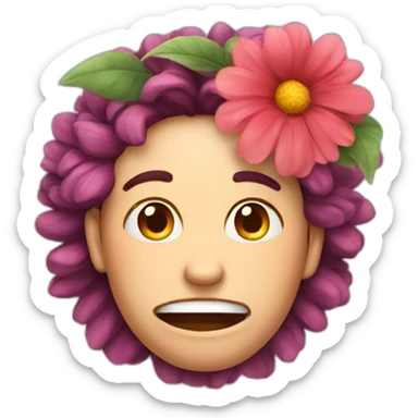grimacing face but with flower in hair sticker