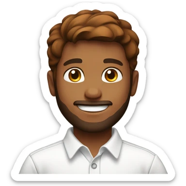 smiling boy in white shirt with brown hair and brown/red beard sticker